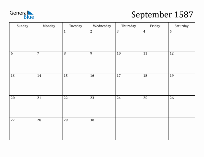 September 1587 Calendar