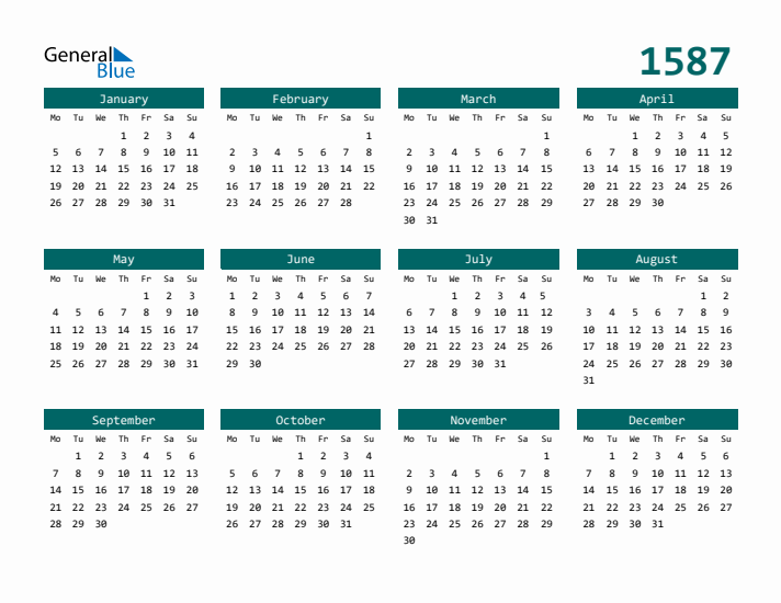 Downloadable 1587 Calendar