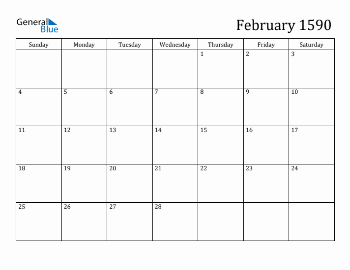 February 1590 Calendar