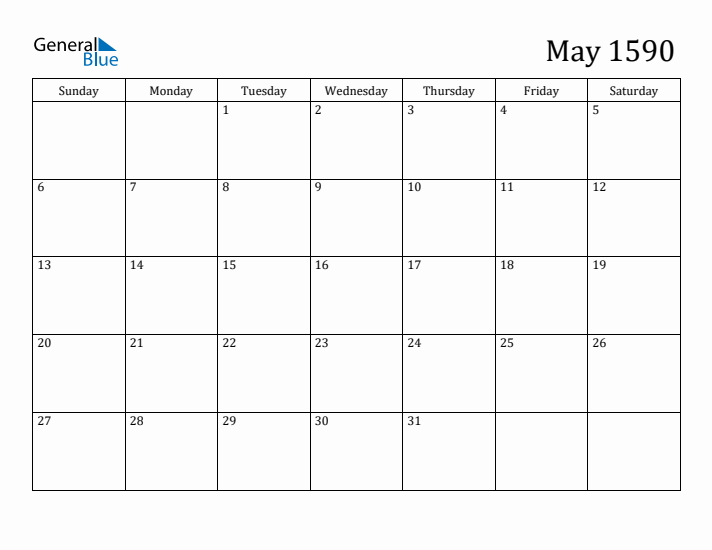 May 1590 Calendar