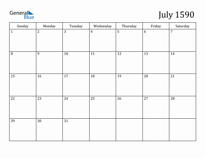 July 1590 Calendar