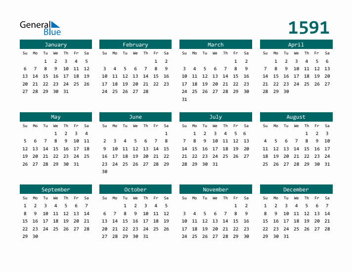 Downloadable 1591 Calendar