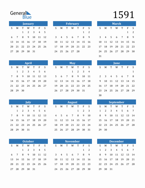 1591 Calendar