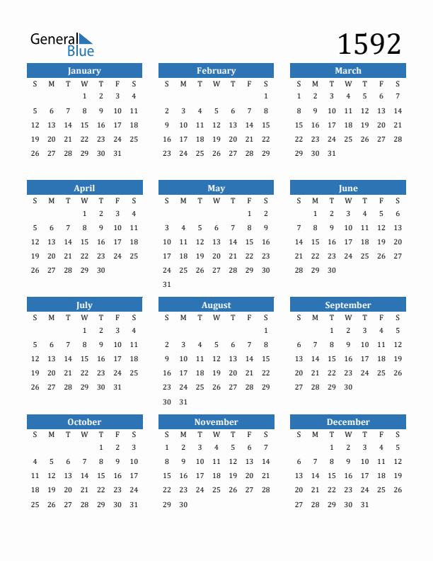 1592 Calendar