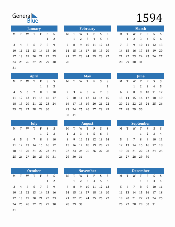 1594 Calendar