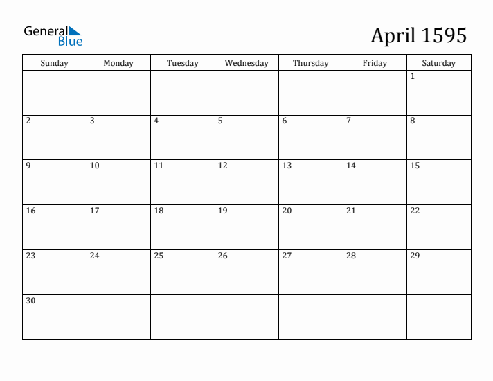 April 1595 Calendar