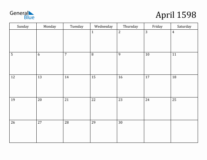 April 1598 Calendar