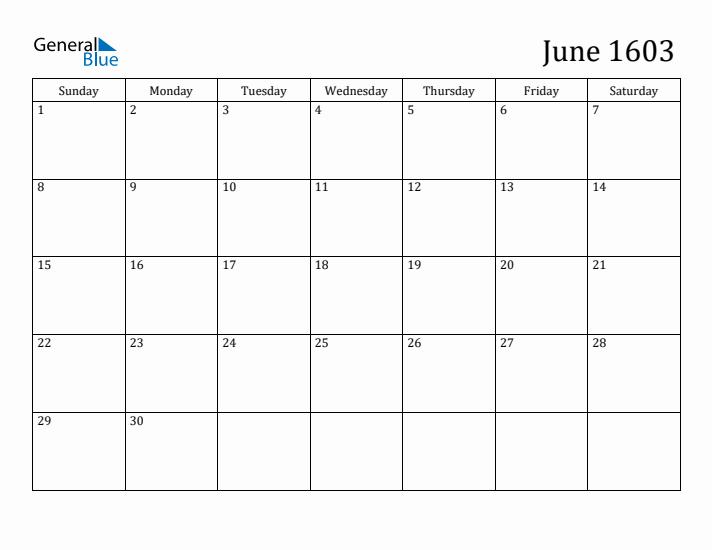 June 1603 Calendar