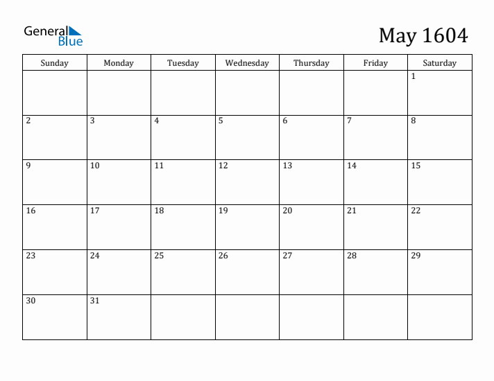 May 1604 Calendar