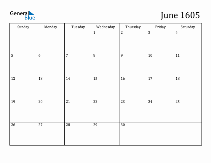 June 1605 Calendar