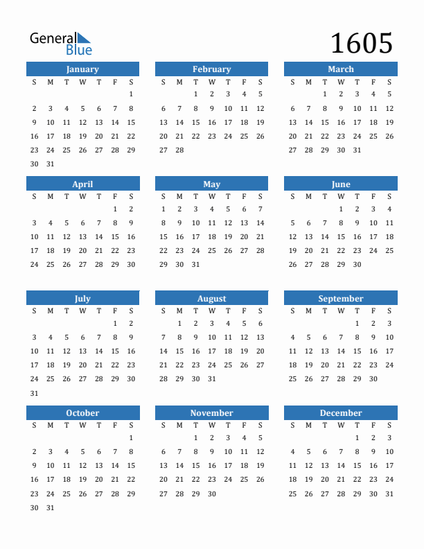 1605 Calendar