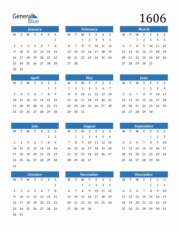 1606 Calendar