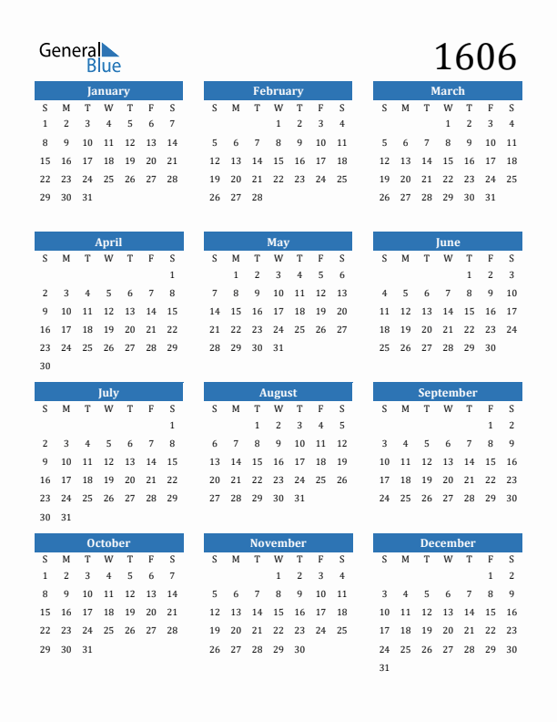 1606 Calendar