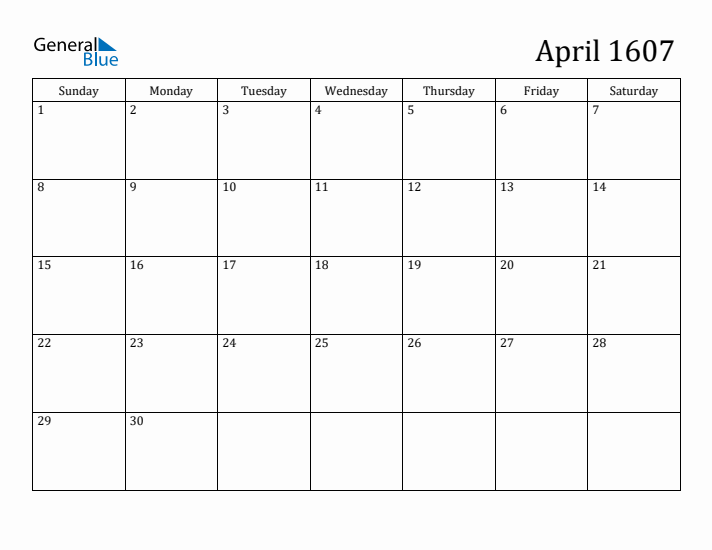 April 1607 Calendar