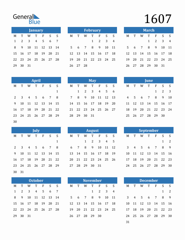 1607 Calendar