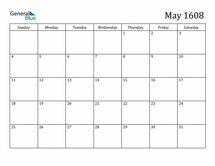 May 1608 Calendar