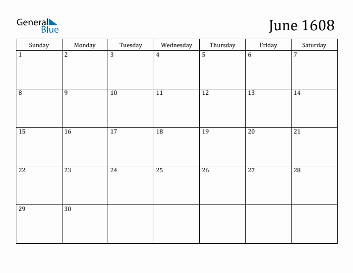 June 1608 Calendar