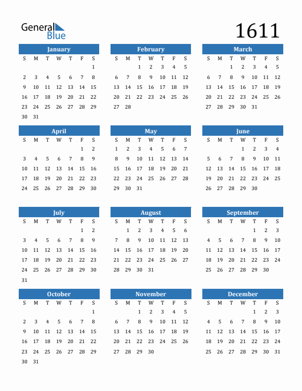 1611 Calendar