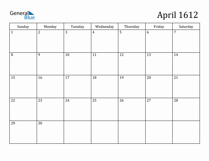 April 1612 Calendar