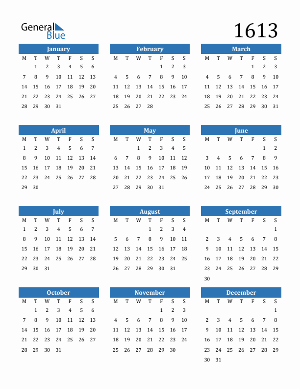 1613 Calendar