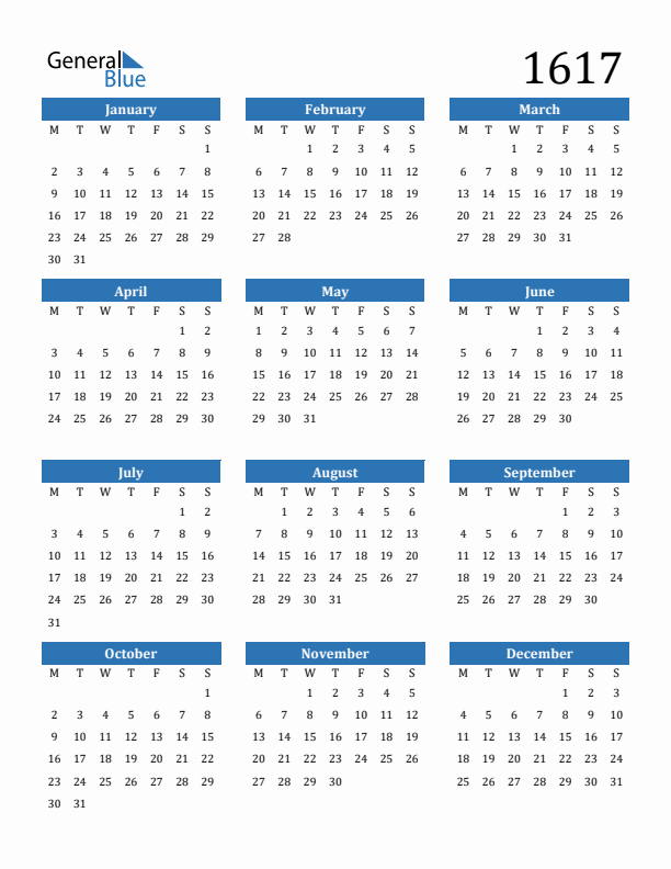 1617 Calendar