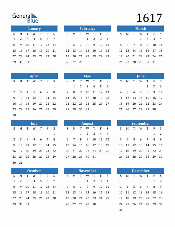 1617 Calendar