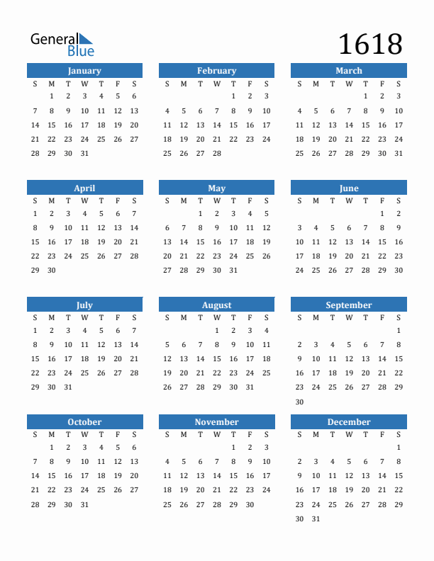 1618 Calendar