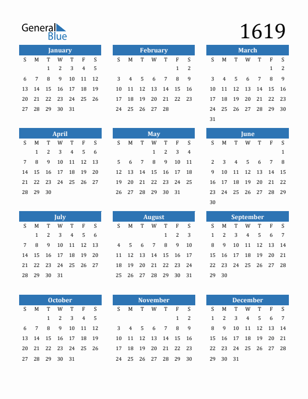 1619 Calendar