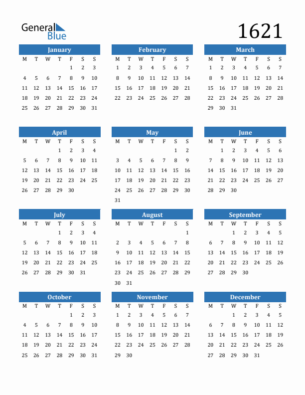 1621 Calendar