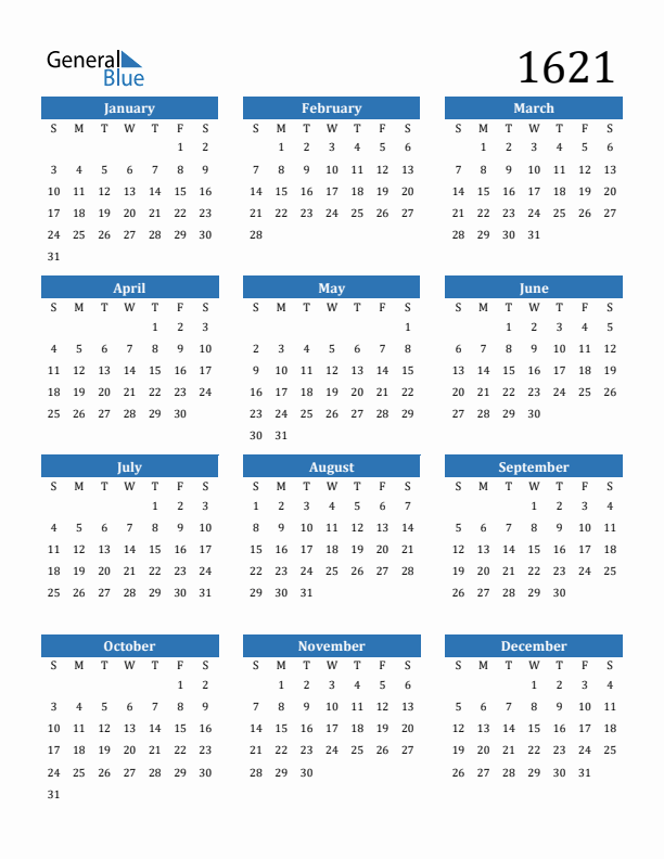 1621 Calendar