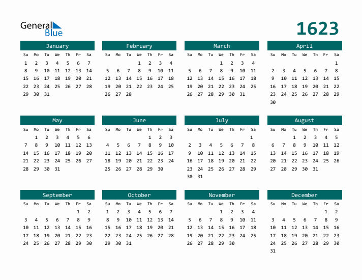 Downloadable 1623 Calendar