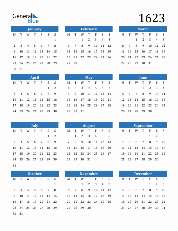 1623 Calendar