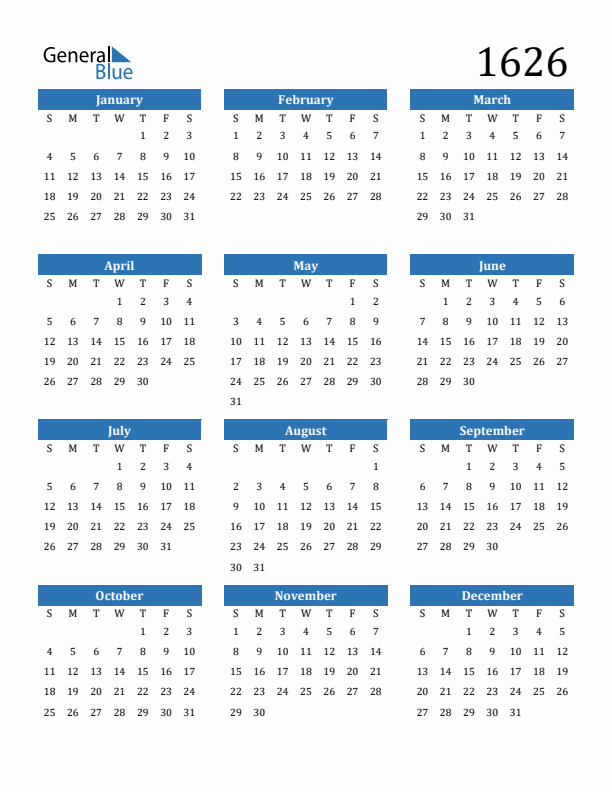 1626 Calendar