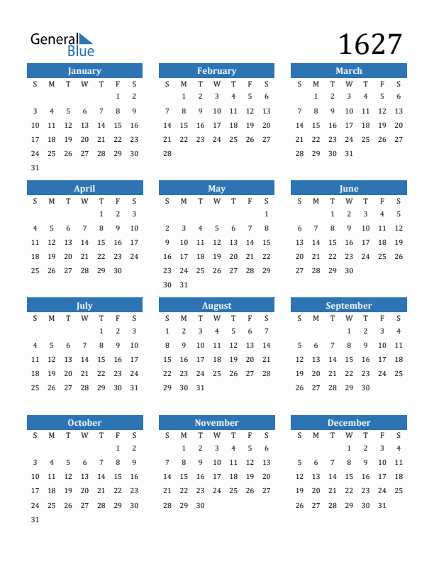 1627 Calendar