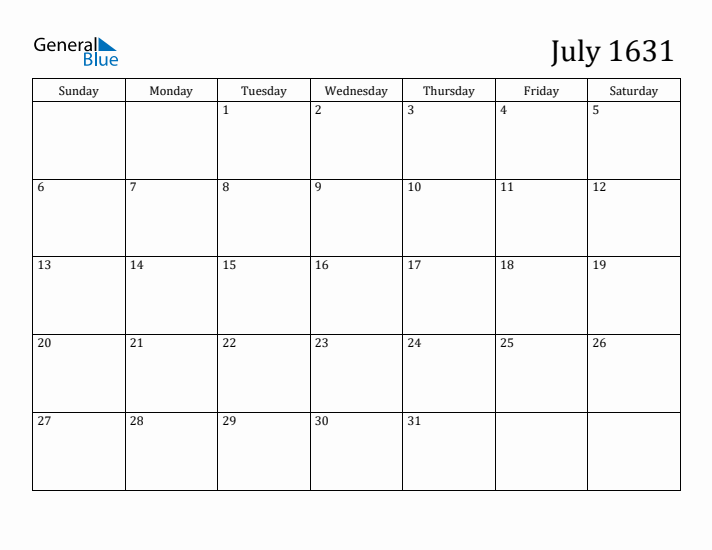 July 1631 Calendar