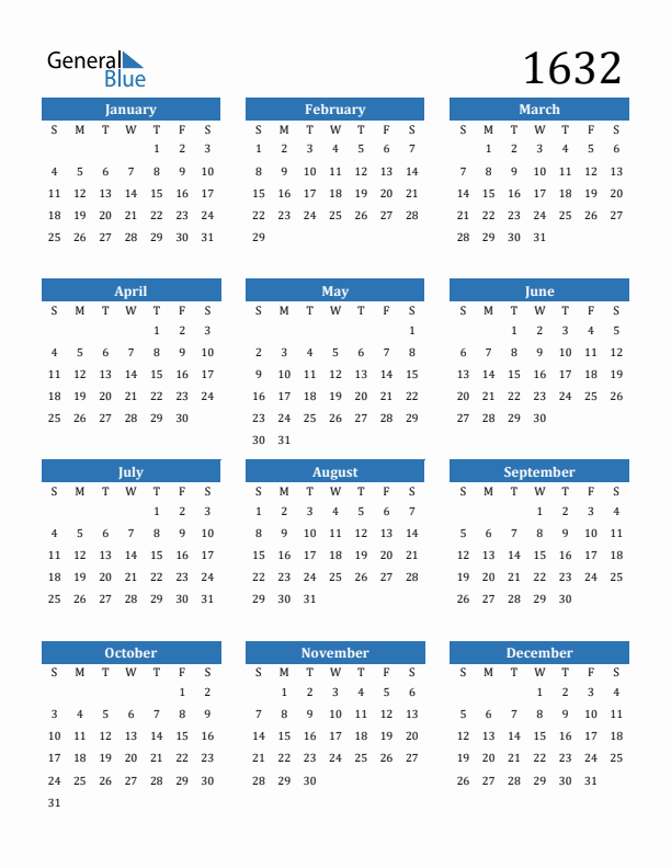 1632 Calendar