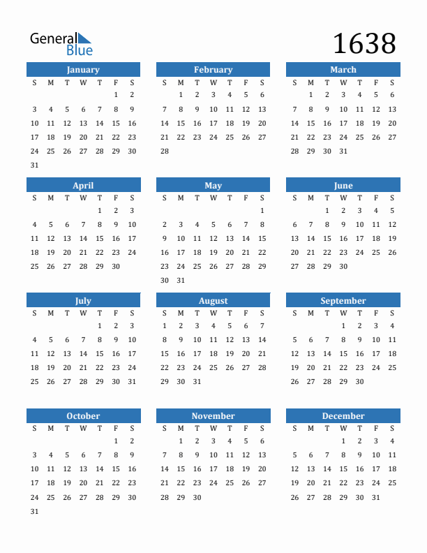 1638 Calendar