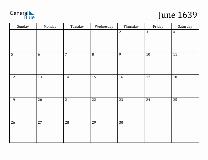 June 1639 Calendar