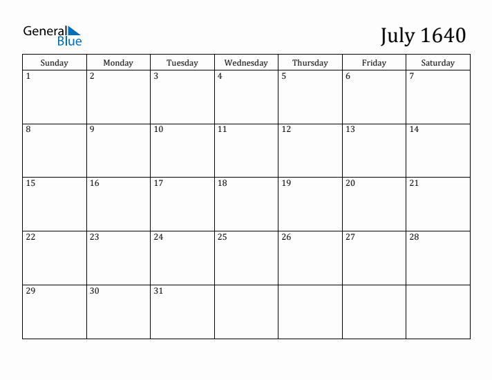 July 1640 Calendar