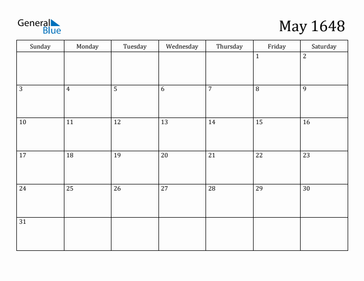 May 1648 Calendar