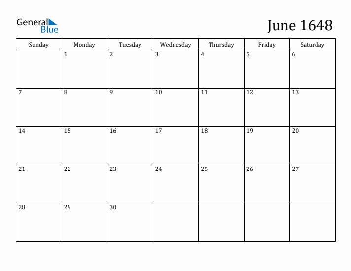 June 1648 Calendar