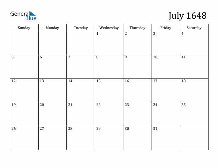 July 1648 Calendar