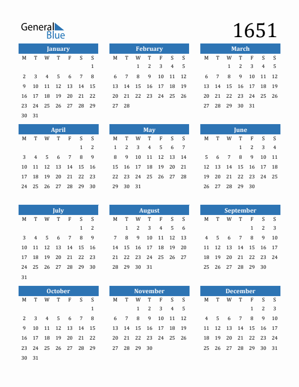 1651 Calendar