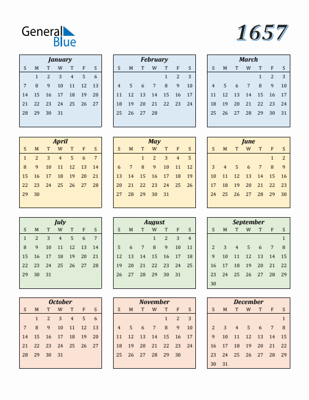 Calendar for 1657 (Sunday Start)