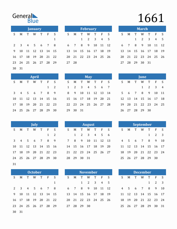 1661 Calendar