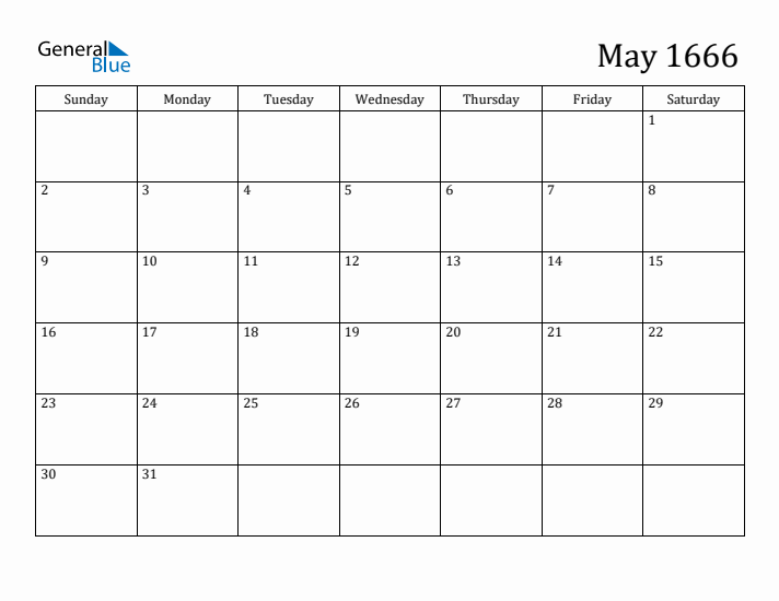 May 1666 Calendar