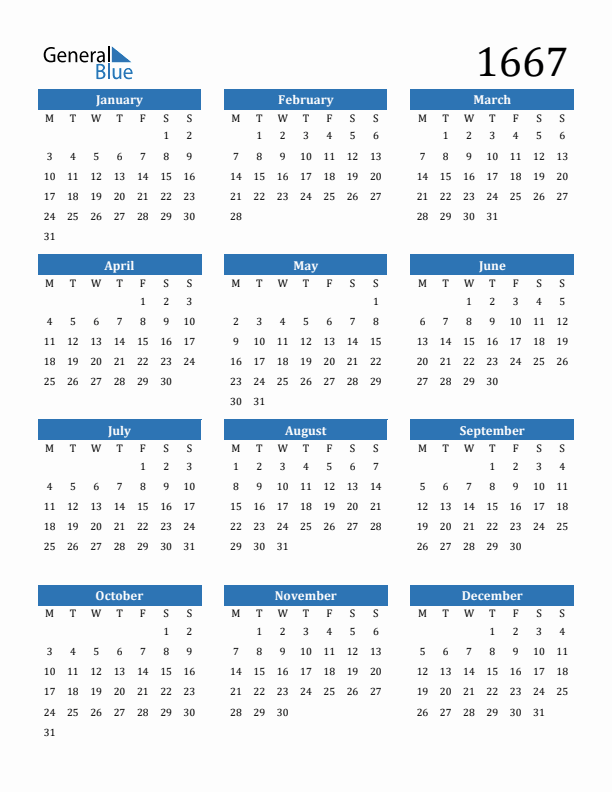 1667 Calendar