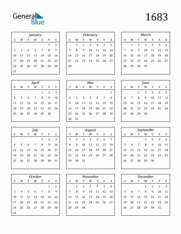 Blank Calendar 1683