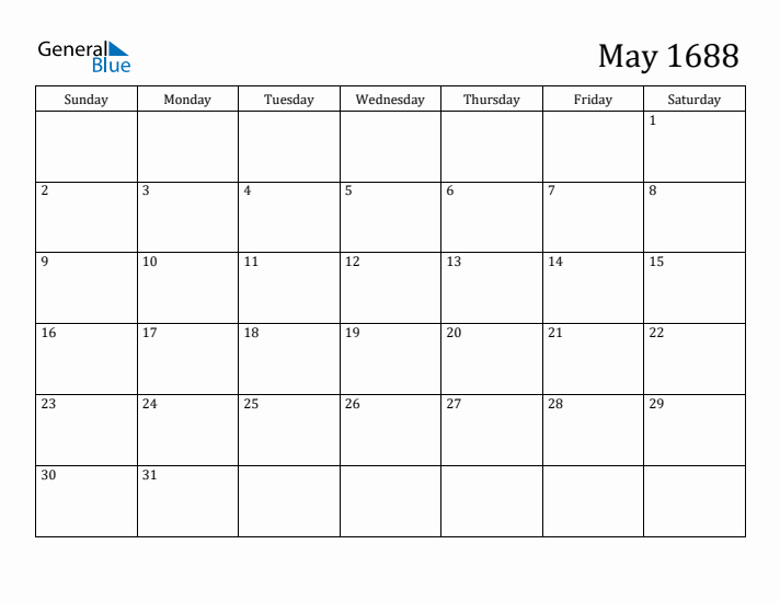 May 1688 Calendar