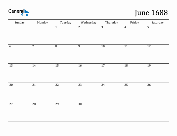 June 1688 Calendar